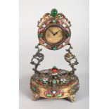A SUPERB SILVER GILT MUSICAL CLOCK, with gilt dial, the case with scrolls and leaves and set with