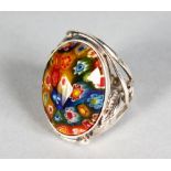 A SILVER MILLEFIORI RING.