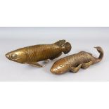 TWO JAPANESE BRONZE KOI CARP. Longest 12ins.