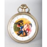 A LARGE DOXA EROTIC POCKET WATCH with painted face in a stable.
