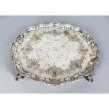 A GOOD MAPPIN & WEBB PIE CRUST SALVER, with engraved anthemion and scrolls. 12ins diameter.