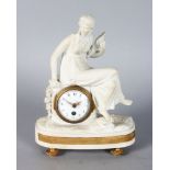 A GOOD SEVRES PARIAN PORCELAIN CASED CLOCK, with a classical female figure sitting on an eight-day