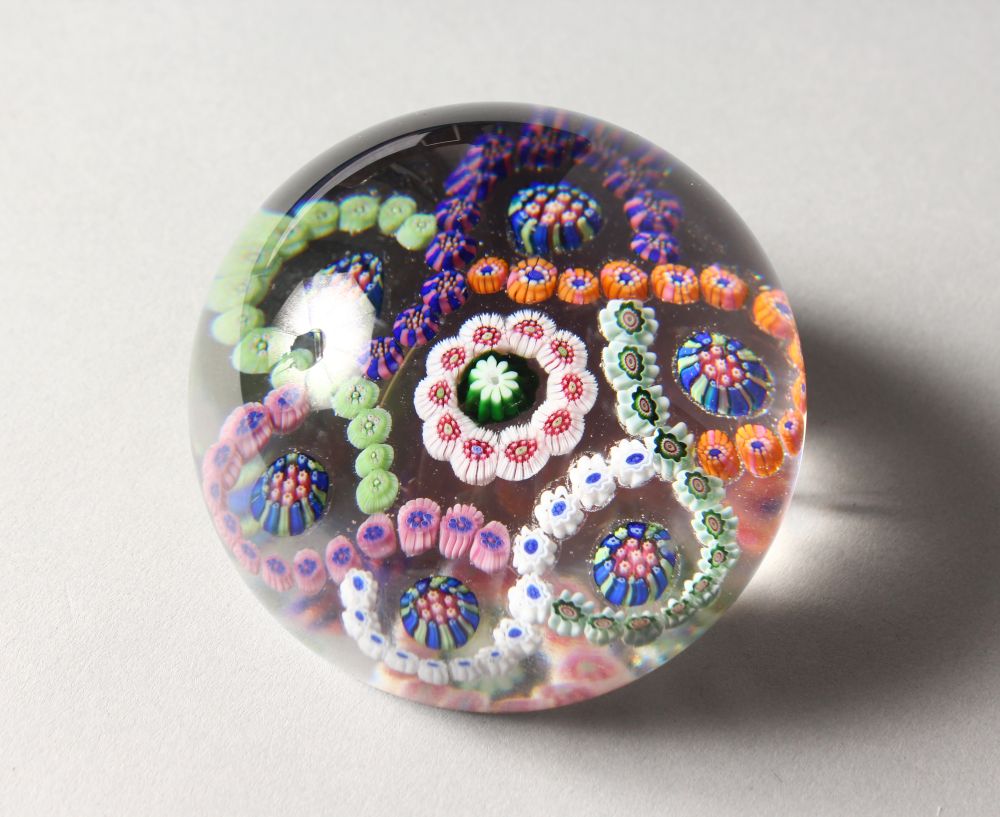 A 19TH CENTURY CLICHY MILLEFIORI PAPERWEIGHT. 6.5cms diameter.