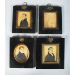 A SET OF FOUR VICTORIAN FRAMED MINIATURES, one lady and three gentlemen (4).