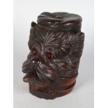 A BLACK FOREST CARVED WOOD DOG SMOKING A CIGAR TOBACCO JAR. 7ins high.