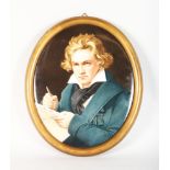 A VERY GOOD KPM PORCELAIN OVAL PLAQUE OF BEETHOVEN. Impressed KPM, FRAUREUTH PORCELAIN. 27cms x