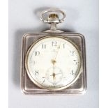 A SILVER OMEGA POCKET WATCH, No. 438.