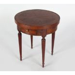 A VERY GOOD APPRENTICES INLAID CIRCULAR TABLE, with two brushing slides and drawers, on turned and