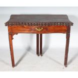A CHINESE CHIPPENDALE DESIGN MAHOGANY TEA TABLE, with folding top, carved edge, single drawer on