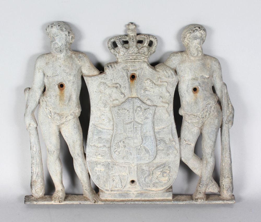 A GOOD EARLY LEAD ARMORIAL PLAQUE from KINFAUNS CASTLE, SCOTLAND, built by Lord Gray 1822-1826.