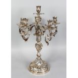 A GERMAN SILVER SIX LIGHT CANDELABRA by HALLER & RATHENAU, stamped .750, with five scrolling