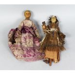 TWO 18TH CENTURY WAX HEAD DOLLS.