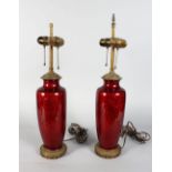 a pair of red cloisonne enamel vases CONVERTED TO LAMPS.