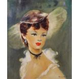 Jean Gabriel Domergue (1889-1962) French. "Reverberi", Portrait of a Lady of the Night, wearing a