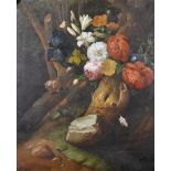 Thomas Webster (20th Century) British. Still Life of Flowers in a Wooded Glade, Oil on Canvas,