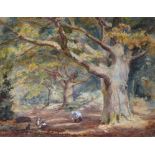 Ellen Vernon (19th Century) British. "Gathering Acorns", Watercolour, Signed and Dated 1870, and