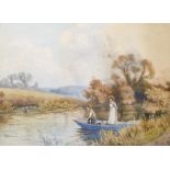 Horace Hammond (1842-1926) British. A Couple in a Boat on a Lake with a Man Fishing, Watercolour,