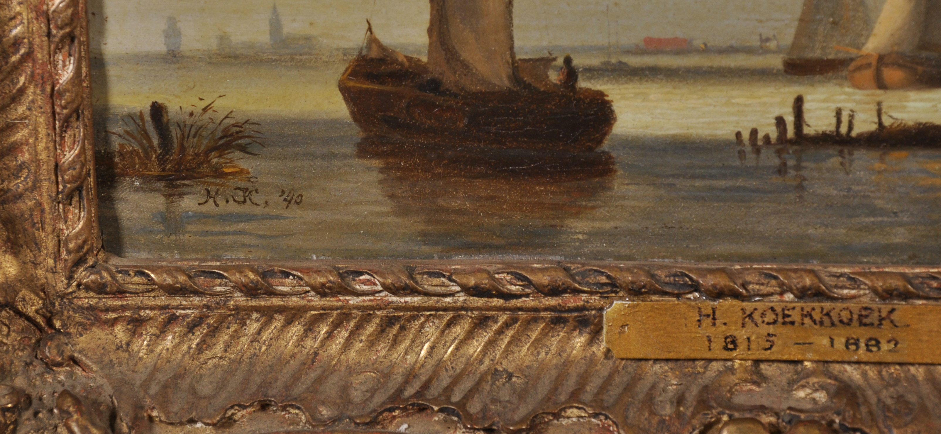 Hermanus Koekkoek (1815-1882) Dutch. "Dutch Scows", Shipping off the Coast, Oil on Panel, Signed - Image 3 of 4