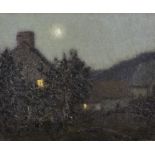 Tom Robertson (1850-1947) British. "The Crescent Moon", A Moonlit View of a Cottage with Window