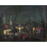 Guy Cambier (1923-2008) French. A Night Time Scene at a Fair, with Figures by a Carousel, Oil on