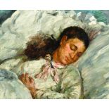Early 20th Century Italian School. A Young Lady Asleep, Oil on Canvas, Indistinctly Signed, 20" x