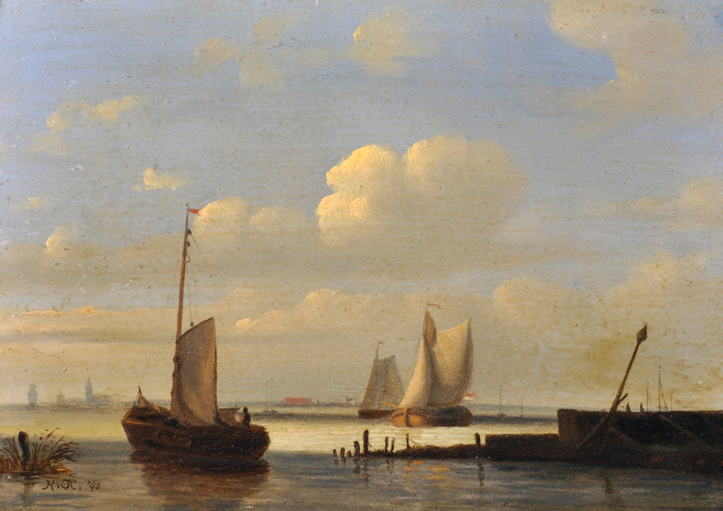 Hermanus Koekkoek (1815-1882) Dutch. "Dutch Scows", Shipping off the Coast, Oil on Panel, Signed