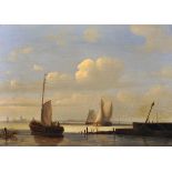 Hermanus Koekkoek (1815-1882) Dutch. "Dutch Scows", Shipping off the Coast, Oil on Panel, Signed