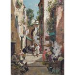 Eva Giannetti (20th Century) Italian. An Italian Street Scene with Figures, Oil on Canvas, Signed,