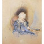 W...A...Hastings (19th Century) British. Portrait of a Lady Seated wearing a Blue Dress and