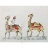 20th Century Indian School. "Camels", an Indian with two Camels, Ink and Watercolour, Inscribed, 7.