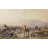 After Edwin Henry Landseer (1802-1873) British. A Highland River Landscape with Deer, Watercolour,