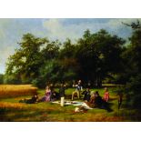 David Monies (1812-1894) Danish. 'The Picnic', A Picnicking Scene with a young Cadet Saluting to a