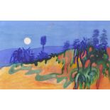 20th Century English School. A Moonlit Landscape, Watercolour, Unframed, 13.5" x 21.5", with another