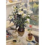 Denis William Reed (1917-1979) British. "Daisies at the Window", Oil on Board, Signed, and Inscribed