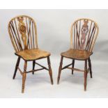 TWO 18TH CENTURY WINDSOR ELM AND OAK SINGLE CHAIRS.