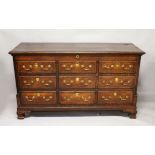AN 18TH CENTURY OAK AND MAHOGANY CROSSBANDED MARRIAGE CHEST, with rising top, six dummy short