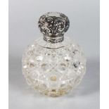 A VICTORIAN SILVER TOP CUT GLASS SCENT BOTTLE. 5.5ins high. Birmingham 1804.