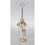 A CONTINENTAL .800 SILVER OIL LAMP with Mercury figure base. 11ins high.