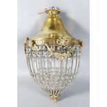 A GLASS PINEAPPLE SHAPED CHANDELIER with brass swags. 2ins long.