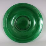 A LARGE CHINESE BEIJING GREEN GLASS DISH, 15.9in diameter.