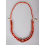 A GOOD 19TH/20TH CENTURY CHINESE CORAL MULTI-STRAND NECKLACE, weighing approx. 106gm, composed of