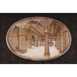 A 19TH CENTURY INDIAN IVORY MINIATURE PAINTING ON IVORY, of the interior of the Red Fort in Delhi,