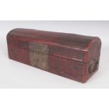 AN UNUSUAL 19TH CENTURY CHINESE LEATHER CLAD RECTANGULAR CASKET, the domed cover and sides decorated