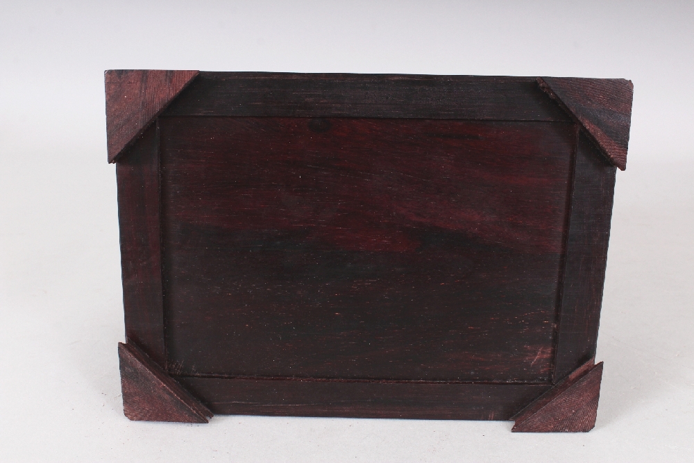 A CHINESE RECTANGULAR WOOD JEWELLERY OR VANITY BOX, with drawers and a folding mirror, 7in x 5.2in x - Image 7 of 7