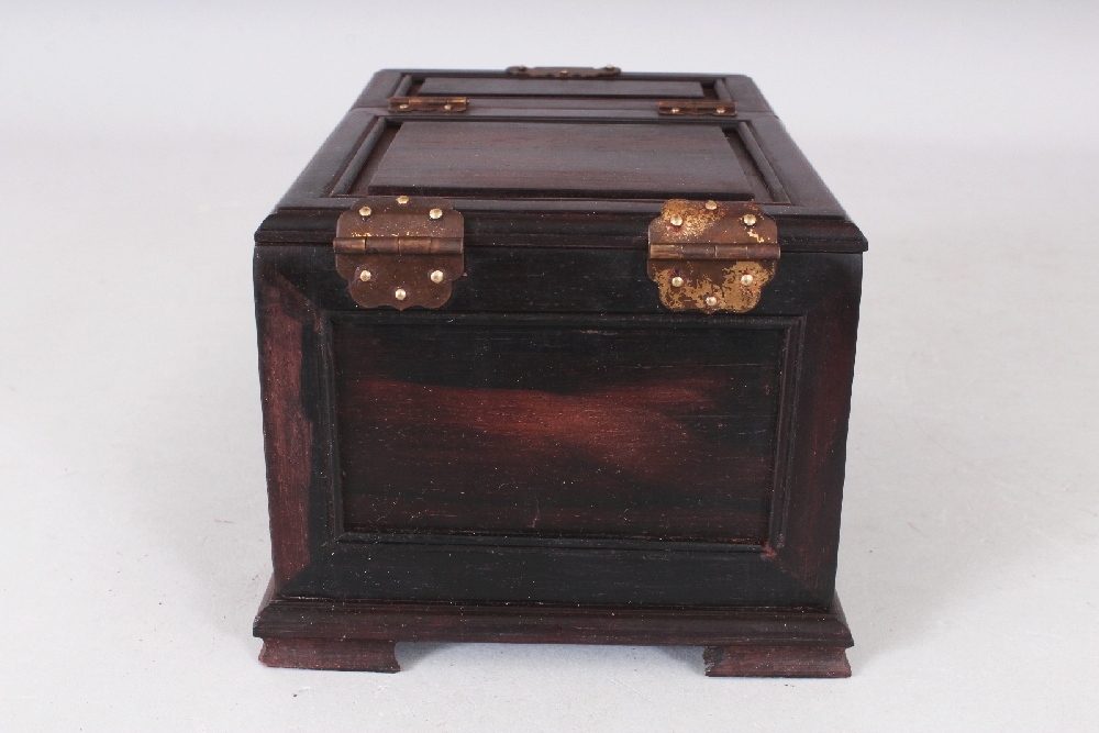 A CHINESE RECTANGULAR WOOD JEWELLERY OR VANITY BOX, with drawers and a folding mirror, 7in x 5.2in x - Image 5 of 7