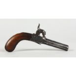 A SMALL BOXWOOD PERCUSSION PISTOL by G. BILLYARD, 5ins long, with three accessories in a rosewood