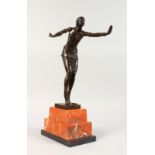 AFTER CHIPARUS AN ART DECO STYLE FIGURE OF A FEMALE DANCER, on a stepped rectangular marble base.