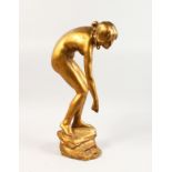 AFTER VICTOR HEINRICH SEIFERT (1870-1953) AUSTRIAN A GILT BRONZE FIGURE OF A FEMALE NUDE, leaning