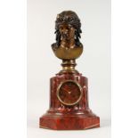 A VERY GOOD 19TH CENTURY FRENCH MARBLE AND BRONZE CLOCK, the clock of column shape, with eight-day