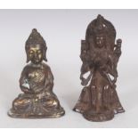 A 19TH/20TH CENTURY NEPALESE BRONZE FIGURE OF AMITAYUS BUDDHA, seated on a low pedestal, 5.4in high;